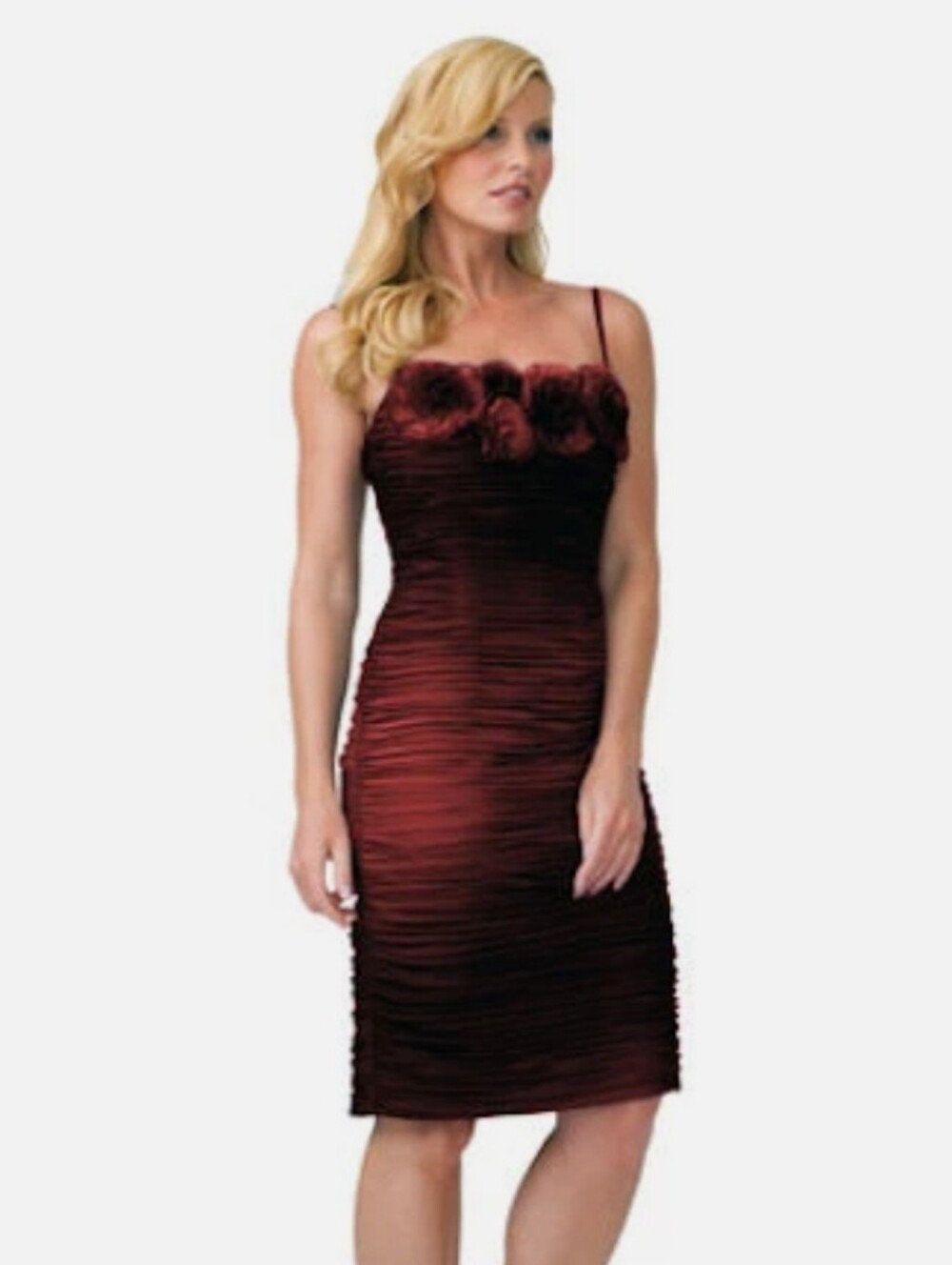 Adrianna Papell Burgundy Ruched Midi Dress‎ with Floral Bust